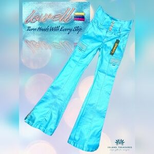 NWT Lowell Columbian‎ W Size 8  High-Waisted Metallic/Button/Blue/Wide/Leg Pants